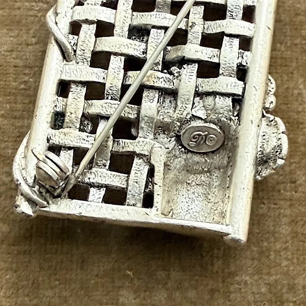 Vintage Danecraft Flower Garden Trellis Gate Brooch Pin Signed Silver Tone - Picture 3 of 8